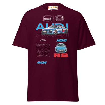 Audi R8 Blueprint T-Shirt | Supercar Enthusiast Tee - Maroon - T-Shirts Online