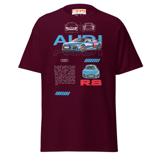 Audi R8 Blueprint T-Shirt | Supercar Enthusiast Tee - Maroon - T-Shirts Online