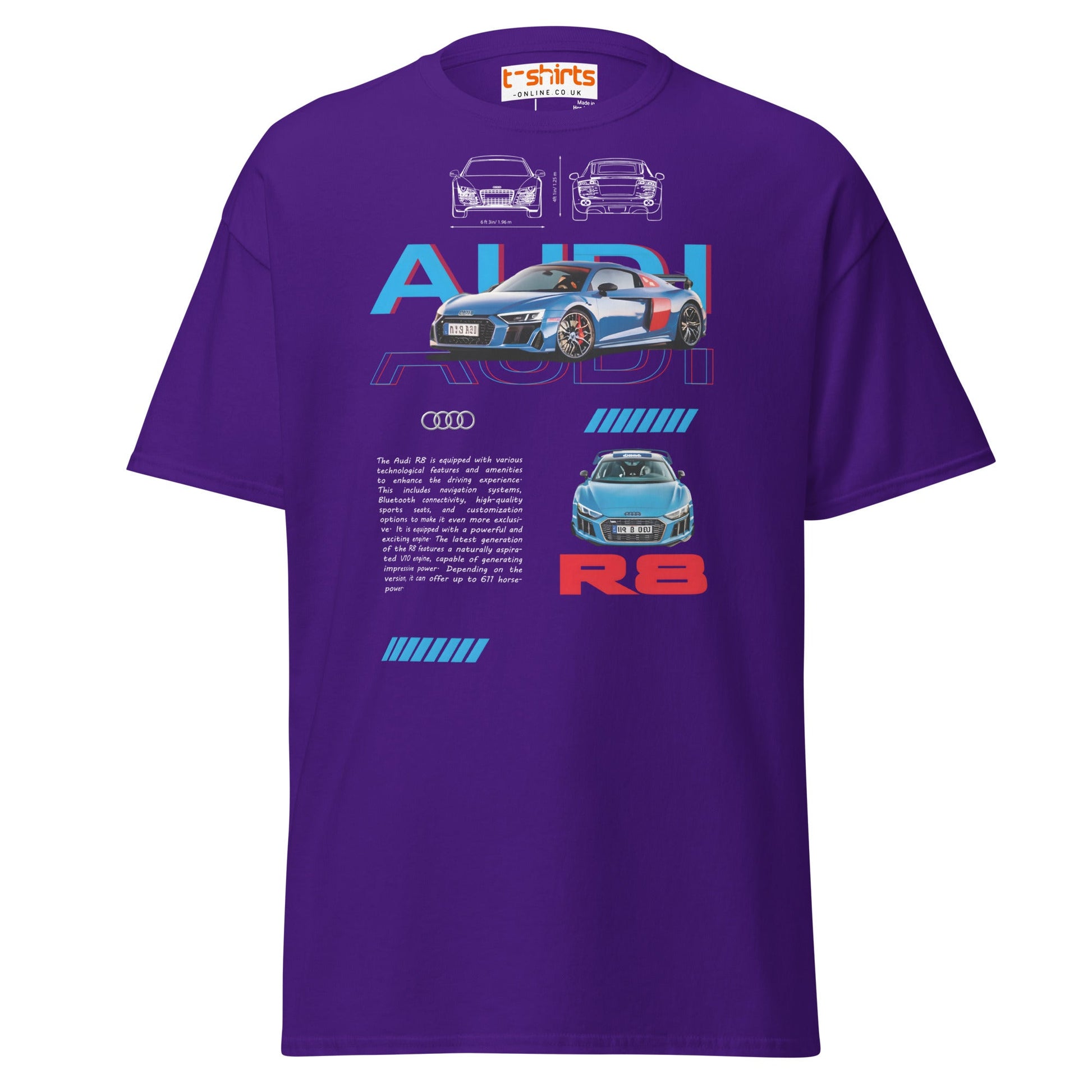 Audi R8 Blueprint T-Shirt | Supercar Enthusiast Tee - Purple - T-Shirts Online