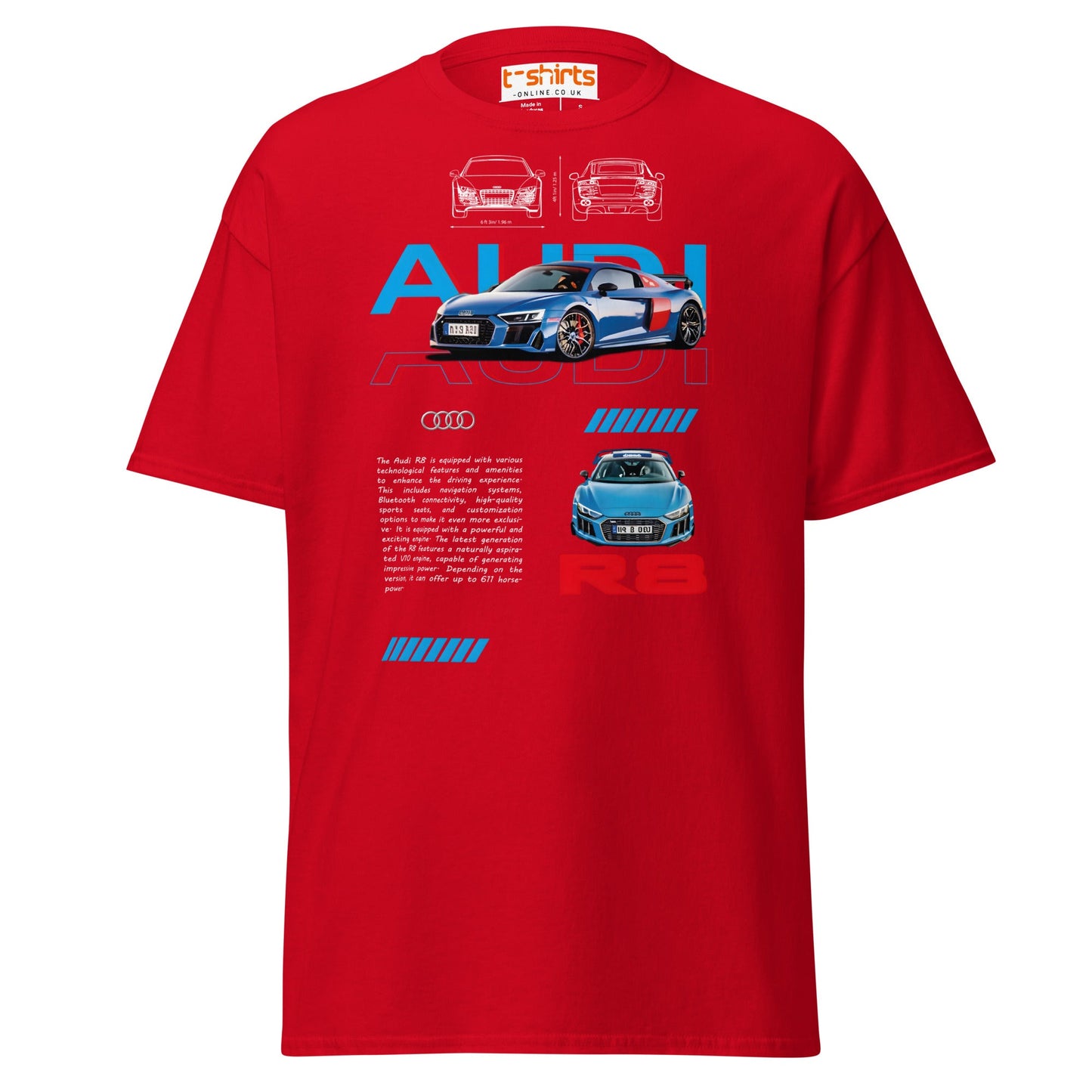 Audi R8 Blueprint T-Shirt | Supercar Enthusiast Tee - Red - T-Shirts Online