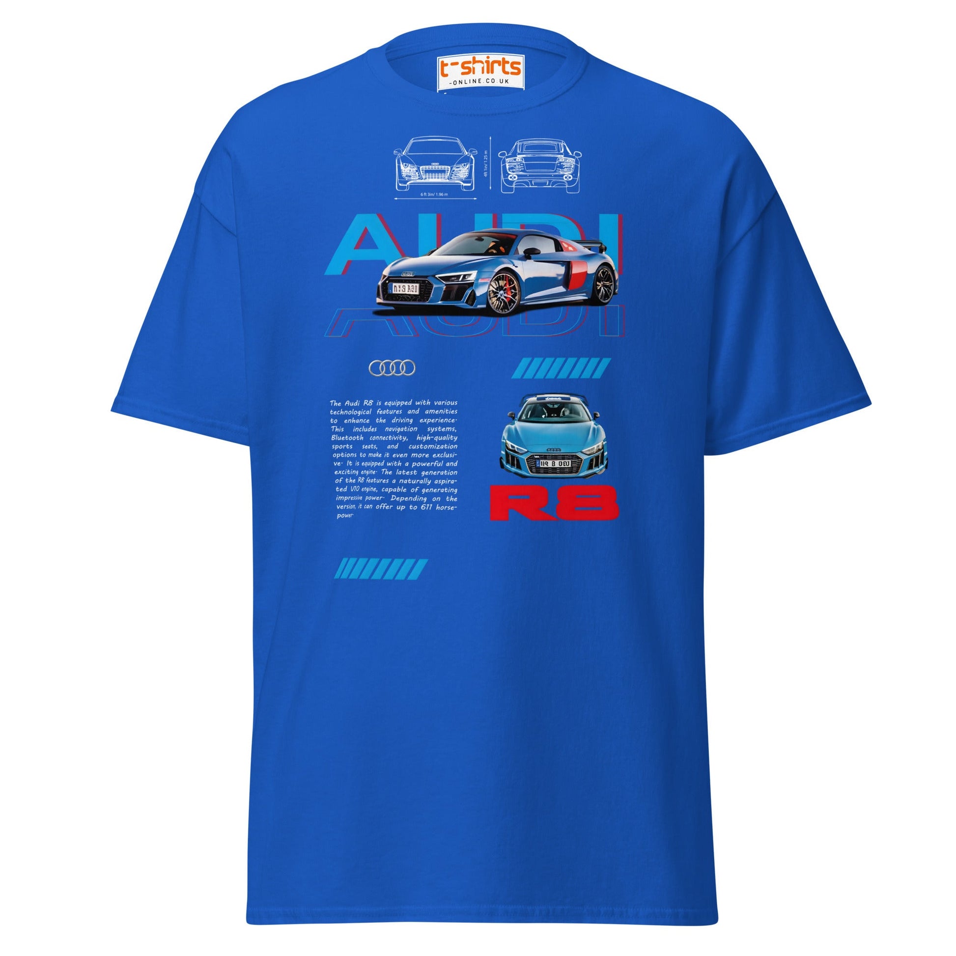 Audi R8 Blueprint T-Shirt | Supercar Enthusiast Tee - Royal - T-Shirts Online