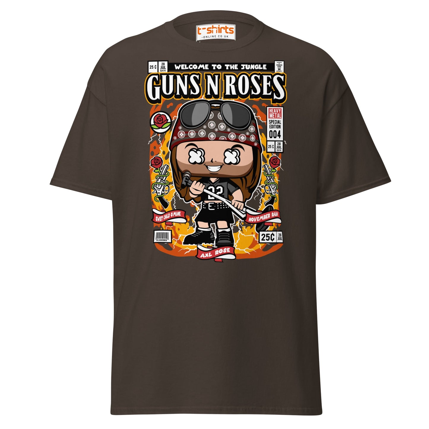 Axl Rose Funko Style T-Shirt – Rock Band Comic Tee - Dark Chocolate - T-Shirts Online