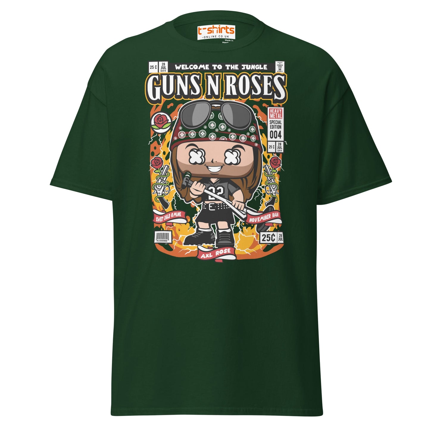 Axl Rose Funko Style T-Shirt – Rock Band Comic Tee - Forest Green - T-Shirts Online