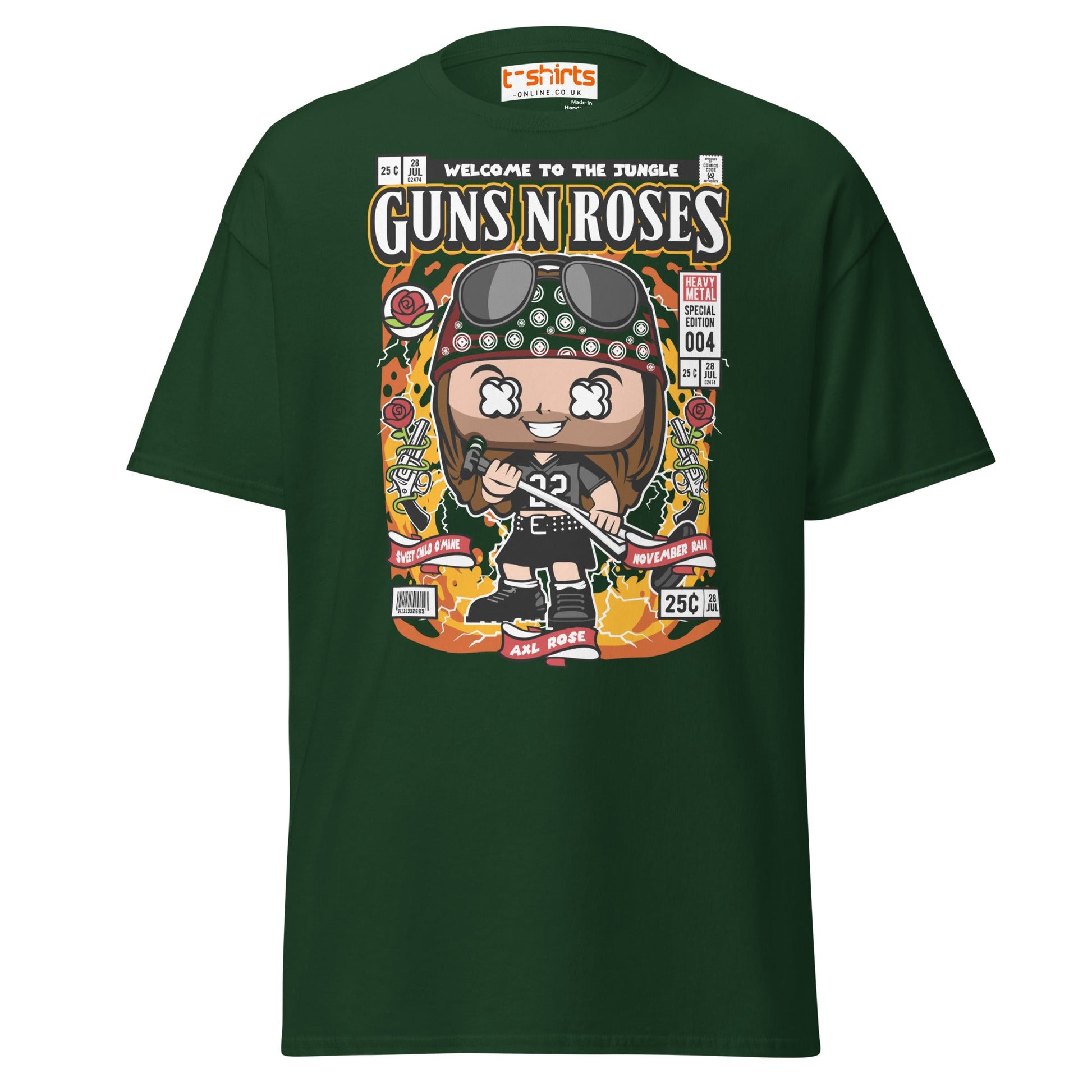 Axl Rose Funko Style T-Shirt – Rock Band Comic Tee - Forest Green - T-Shirts Online