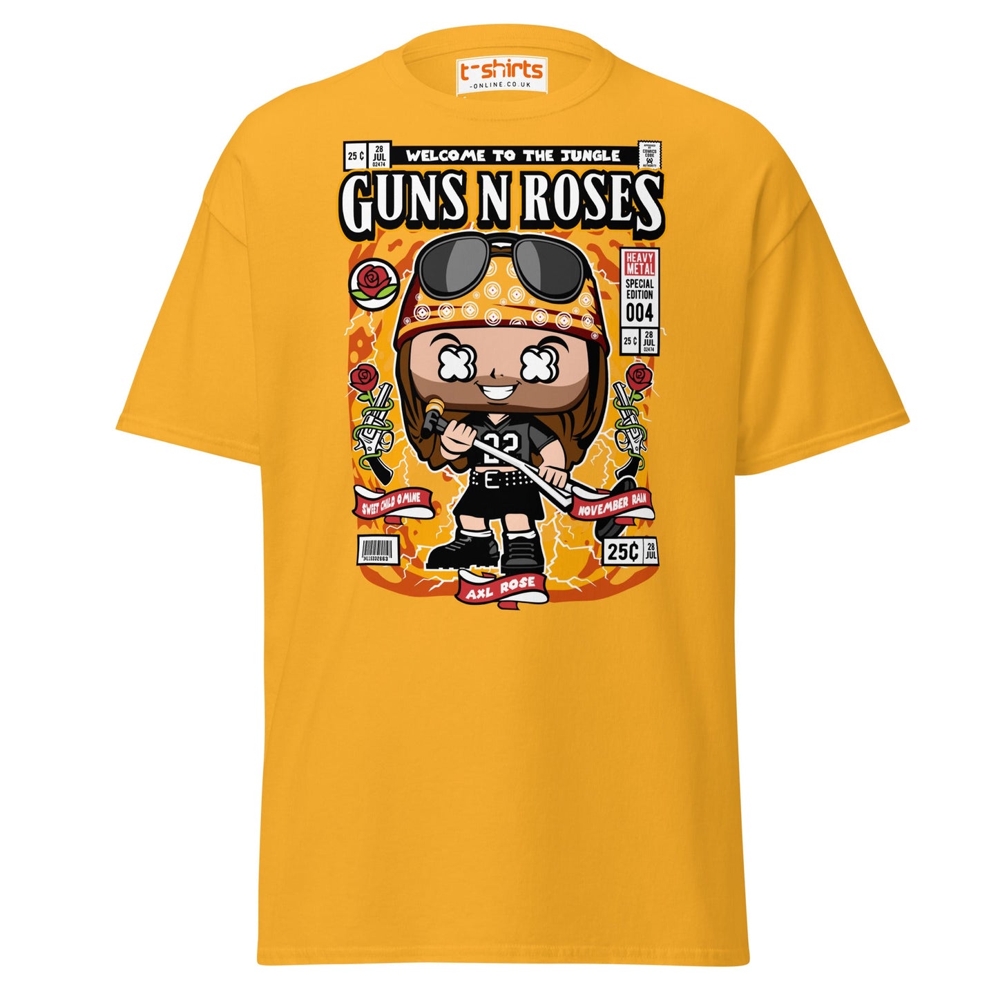 Axl Rose Funko Style T-Shirt – Rock Band Comic Tee - Gold - T-Shirts Online