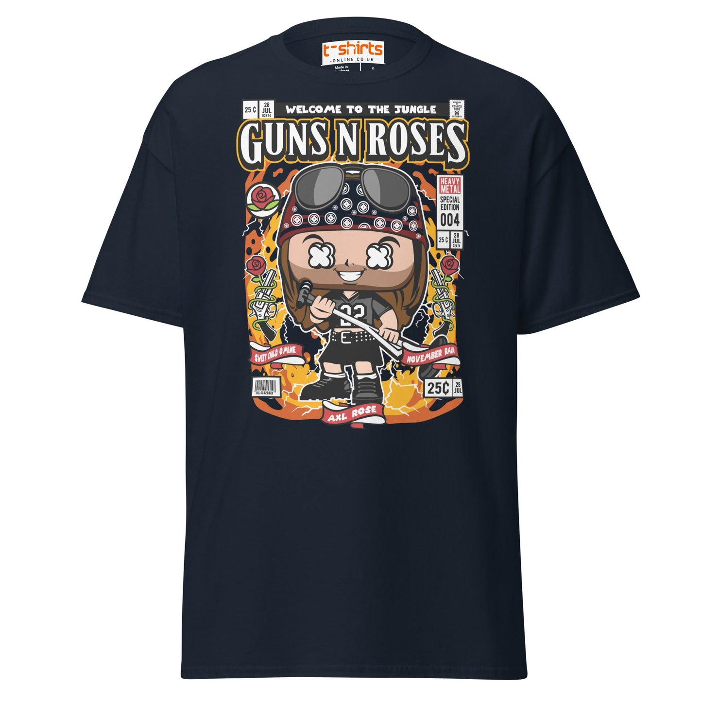 Axl Rose Funko Style T-Shirt – Rock Band Comic Tee - Navy - T-Shirts Online
