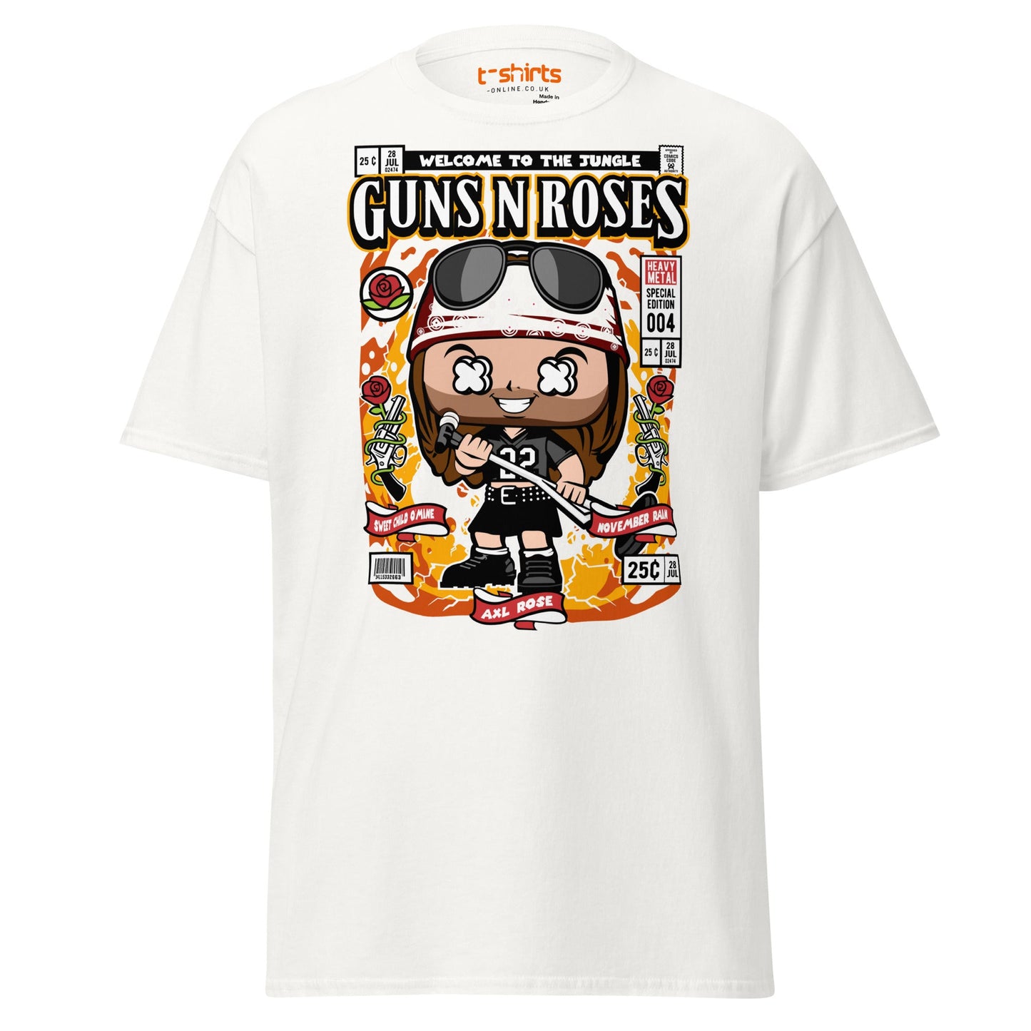 Axl Rose Funko Style T-Shirt – Rock Band Comic Tee - White - T-Shirts Online