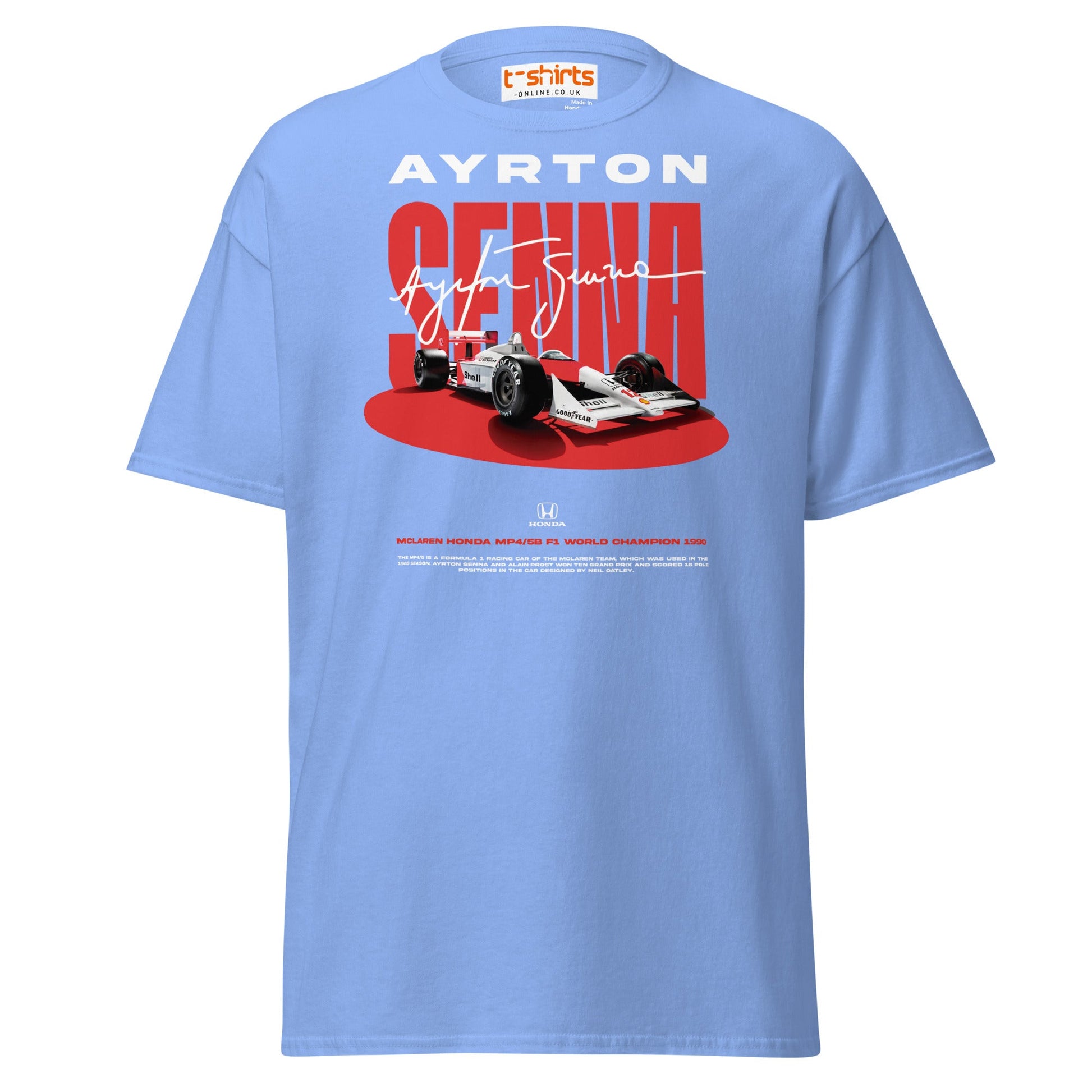Ayrton Senna McLaren Honda F1 Tribute T-Shirt - Carolina Blue - T-Shirts Online