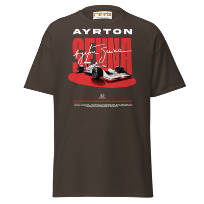 Ayrton Senna McLaren Honda F1 Tribute T-Shirt - Dark Chocolate - T-Shirts Online