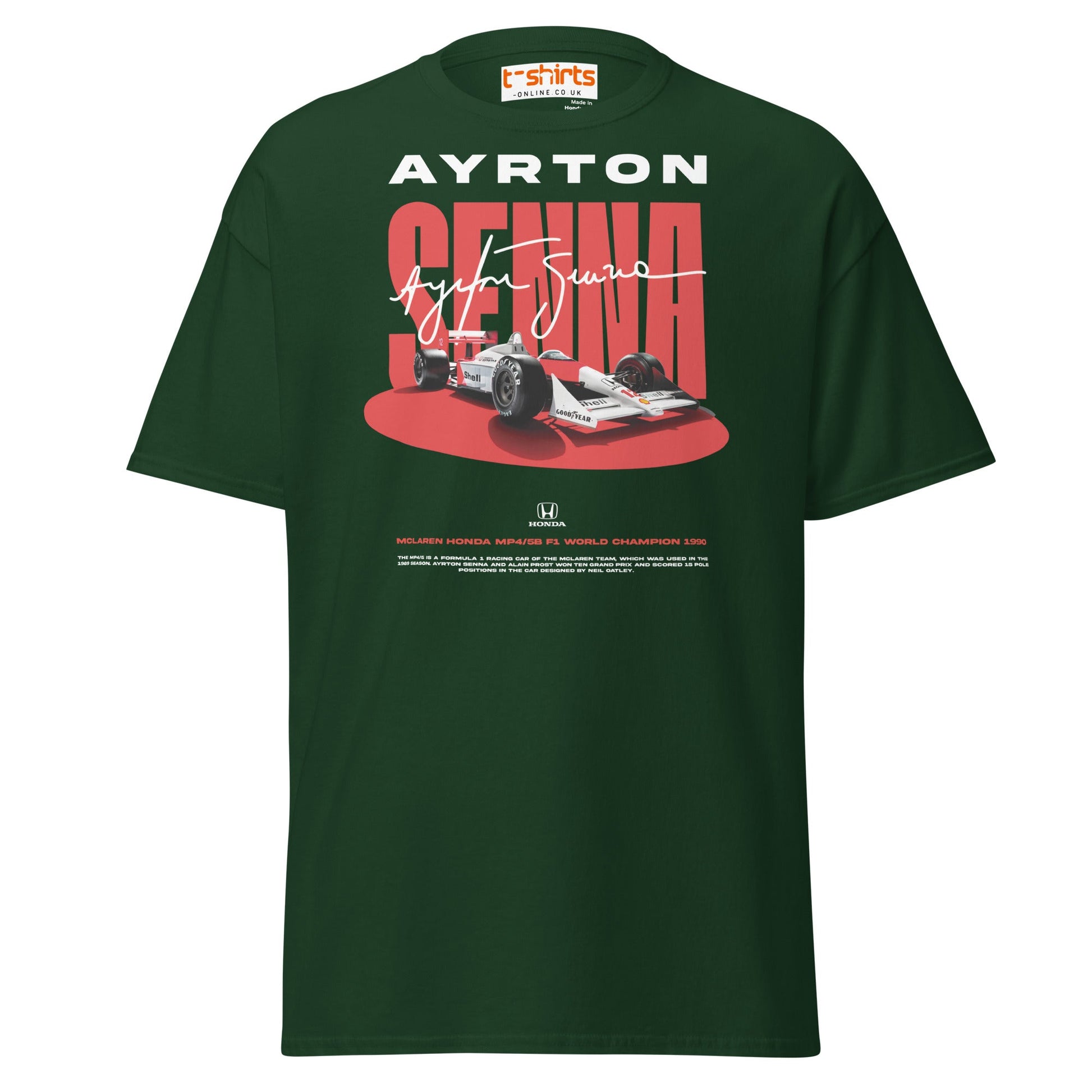Ayrton Senna McLaren Honda F1 Tribute T-Shirt - Forest Green - T-Shirts Online