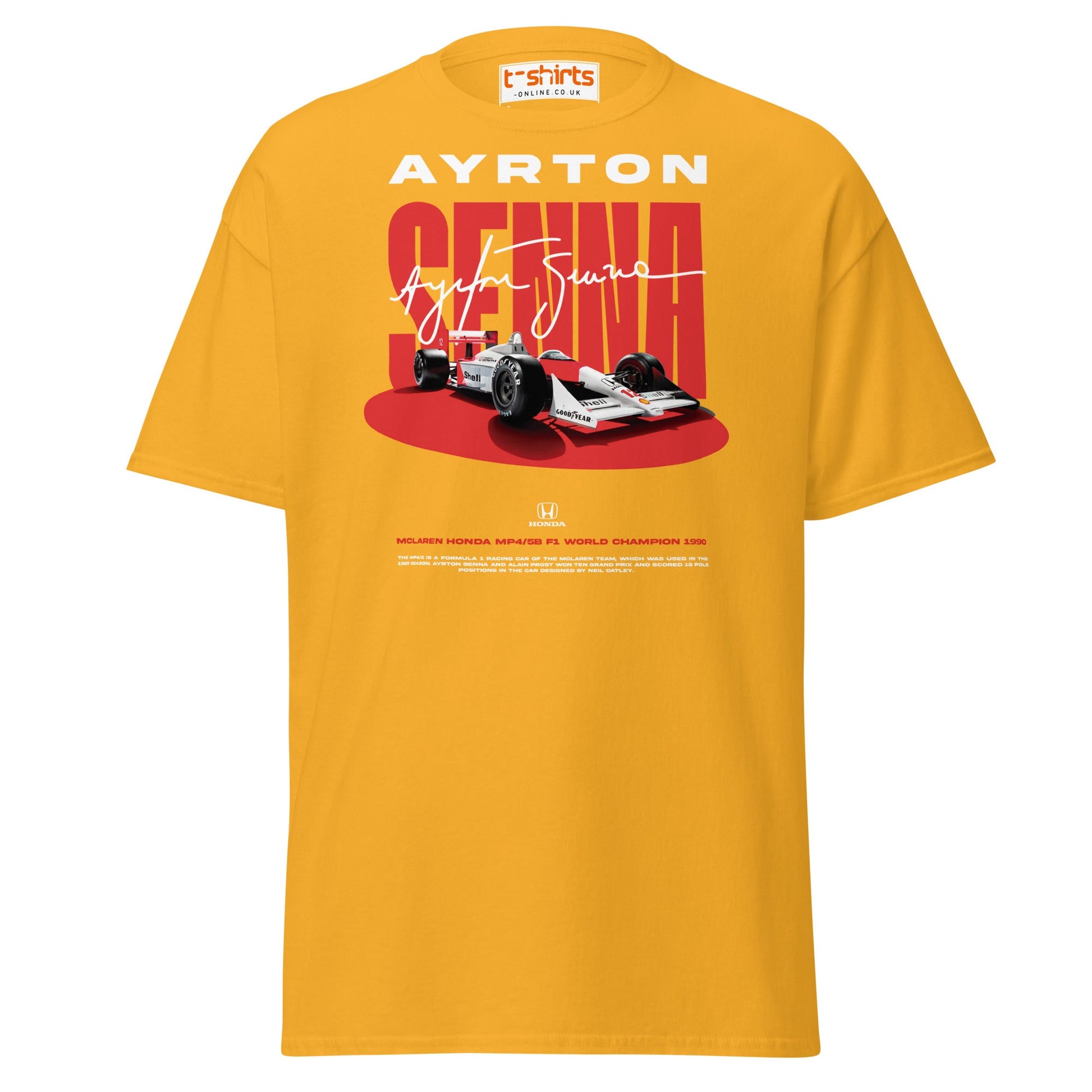 Ayrton Senna McLaren Honda F1 Tribute T-Shirt - Gold - T-Shirts Online