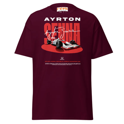 Ayrton Senna McLaren Honda F1 Tribute T-Shirt - Maroon - T-Shirts Online