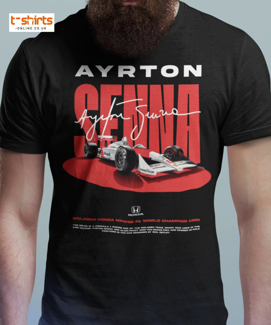 Ayrton Senna McLaren Honda F1 Tribute T-Shirt - Maroon - T-Shirts Online
