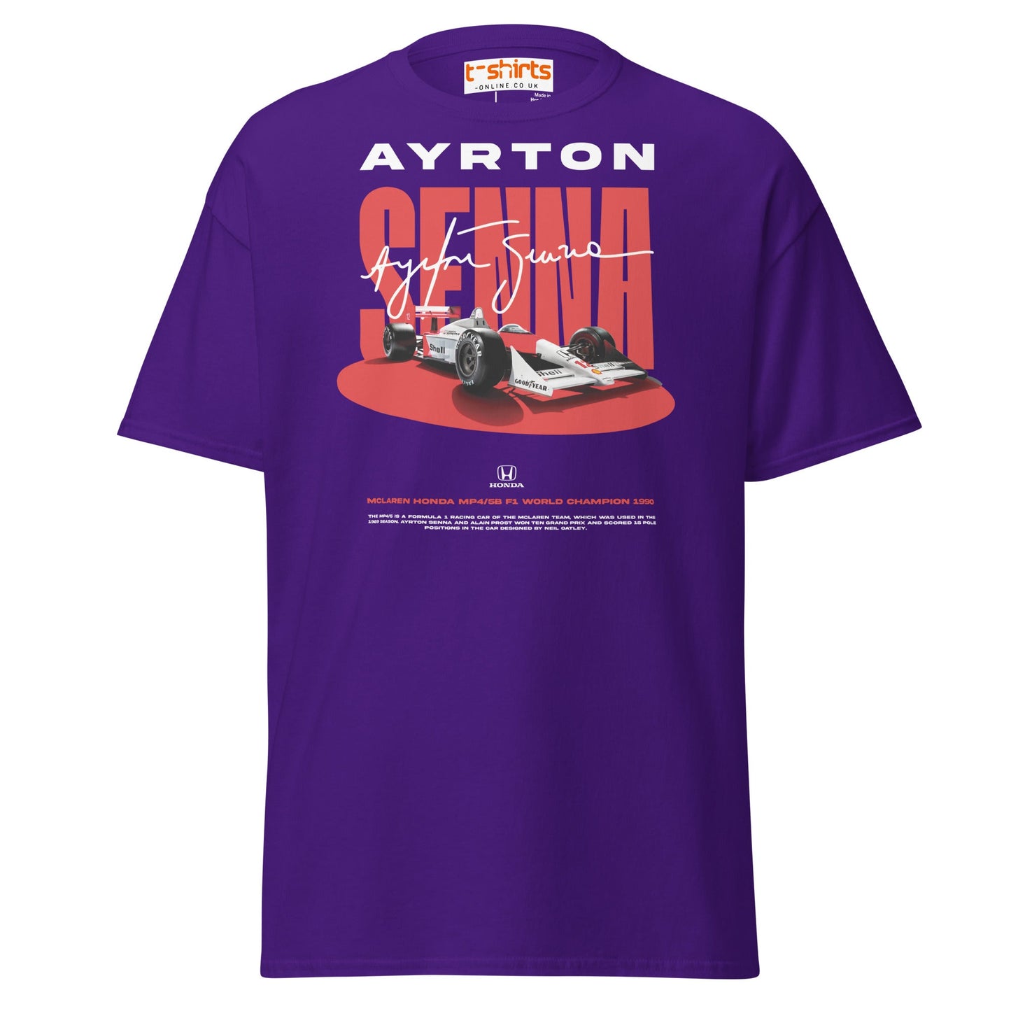 Ayrton Senna McLaren Honda F1 Tribute T-Shirt - Purple - T-Shirts Online
