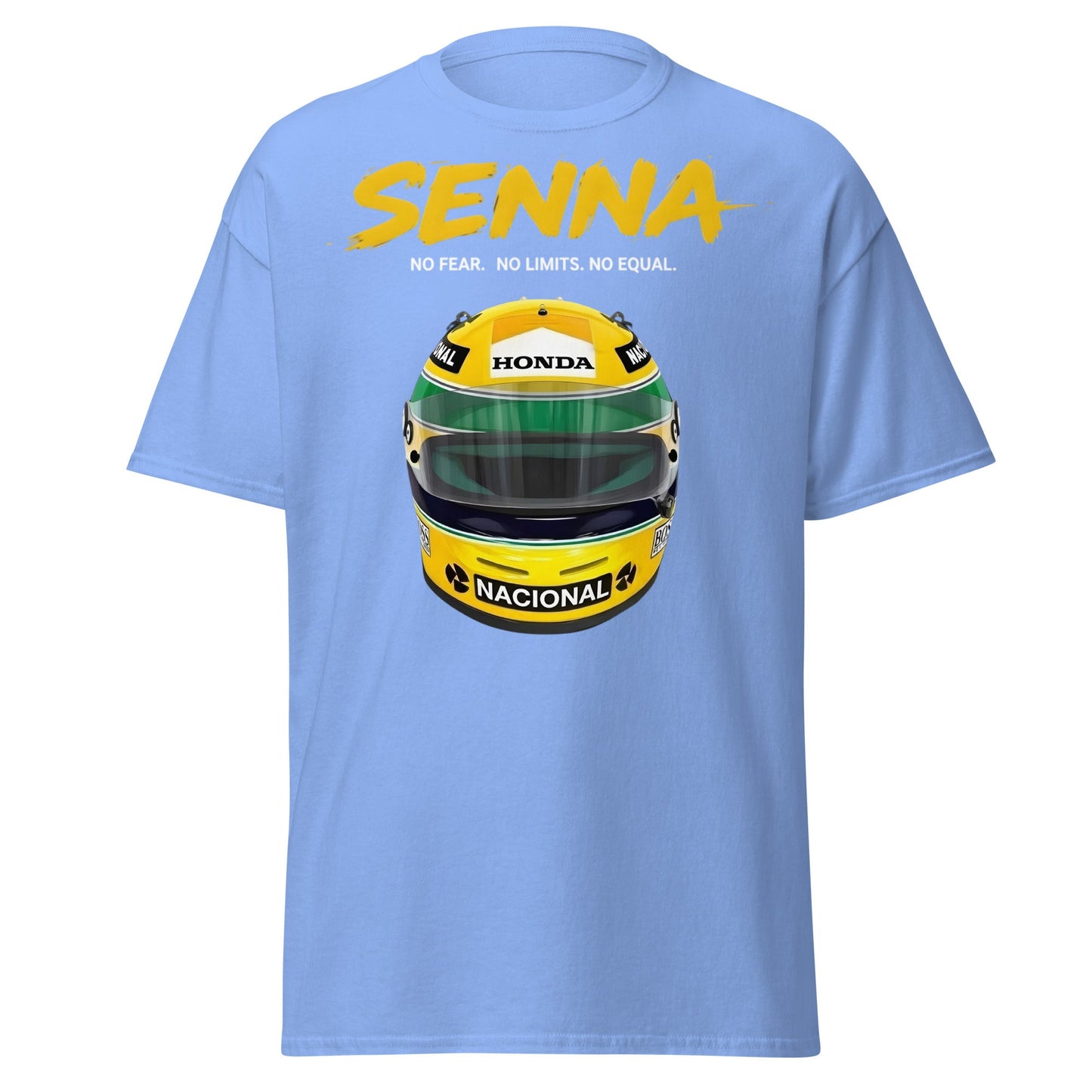 Ayrton Senna Racing Helmet Tribute T-Shirt - F1 Legend Tee - Carolina Blue - T-Shirts Online
