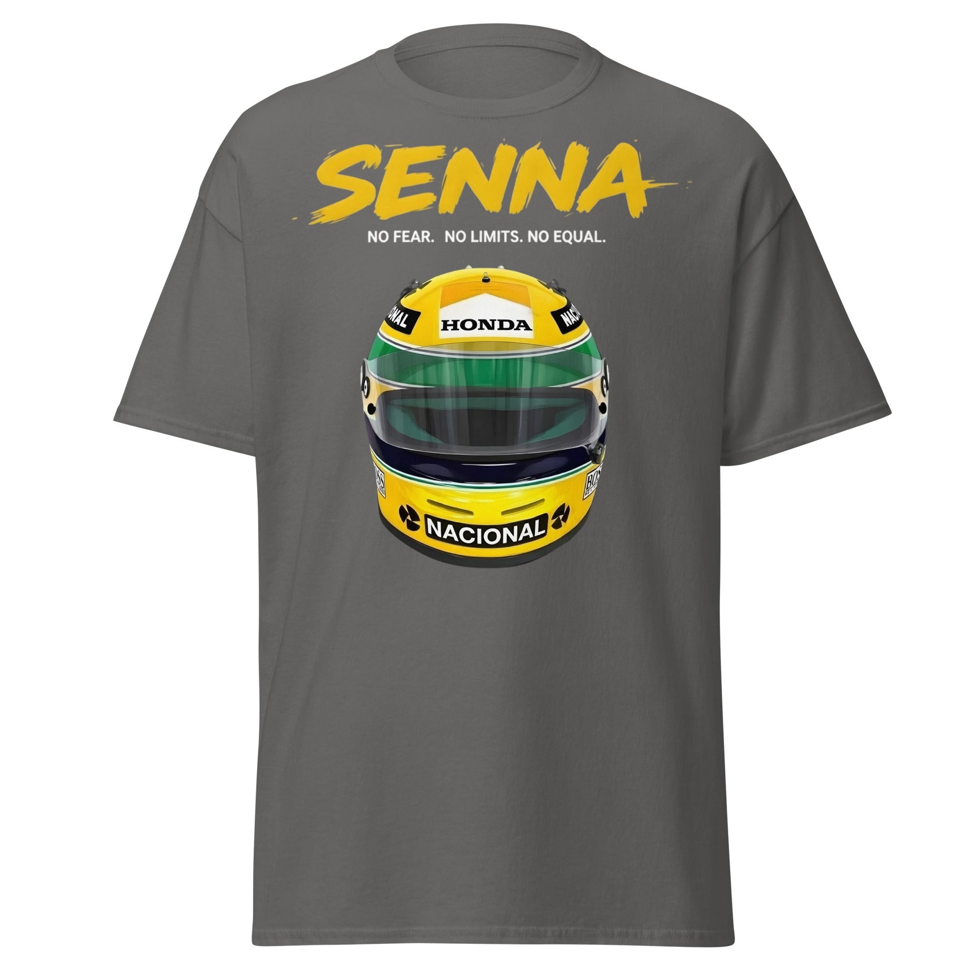 Ayrton Senna Racing Helmet Tribute T-Shirt - F1 Legend Tee - Charcoal - T-Shirts Online