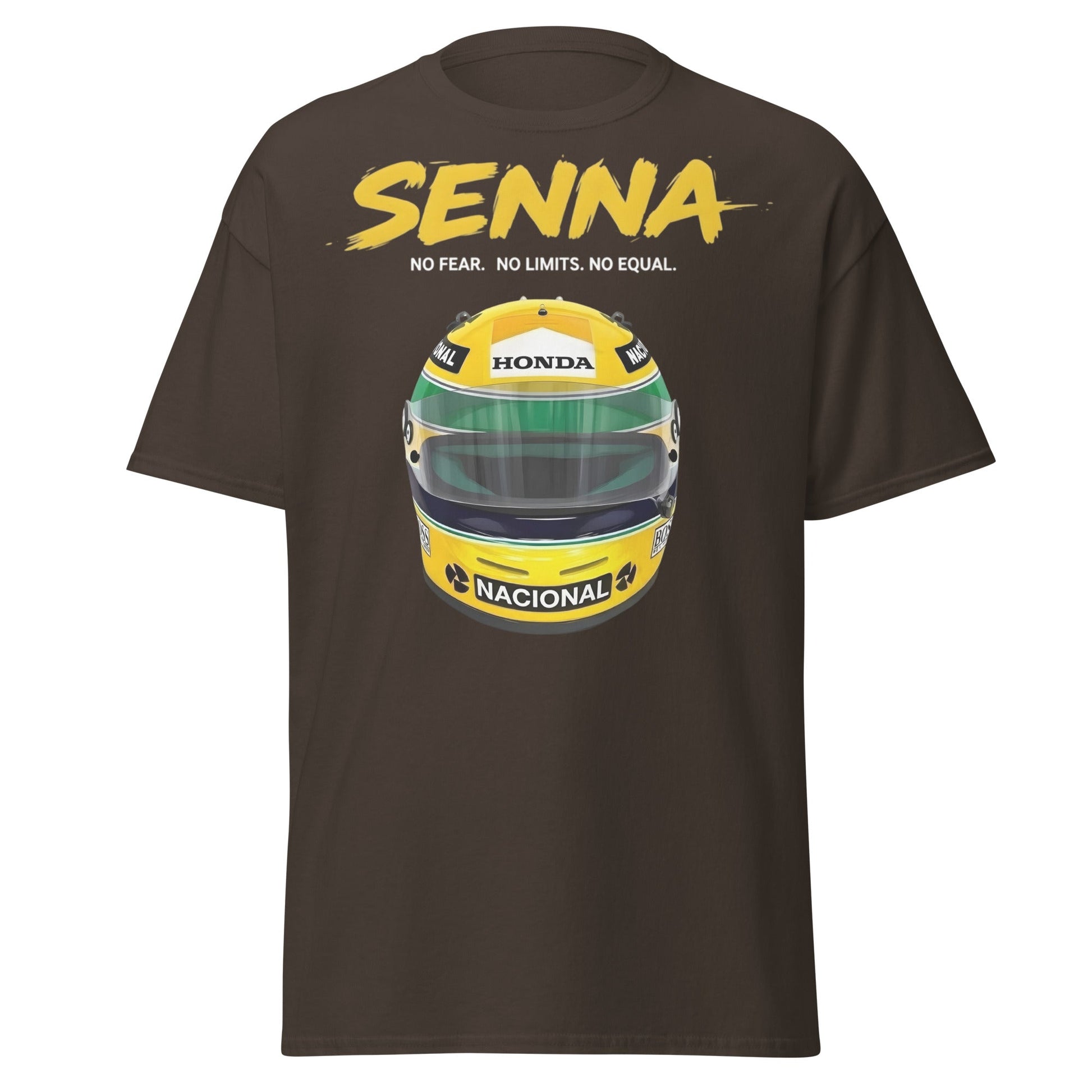 Ayrton Senna Racing Helmet Tribute T-Shirt - F1 Legend Tee - Dark Chocolate - T-Shirts Online