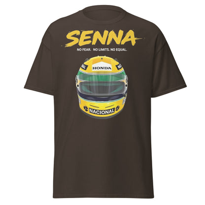 Ayrton Senna Racing Helmet Tribute T-Shirt - F1 Legend Tee - Dark Chocolate - T-Shirts Online