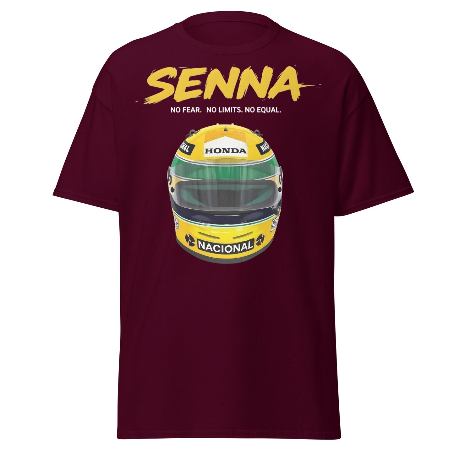 Ayrton Senna Racing Helmet Tribute T-Shirt - F1 Legend Tee - Maroon - T-Shirts Online