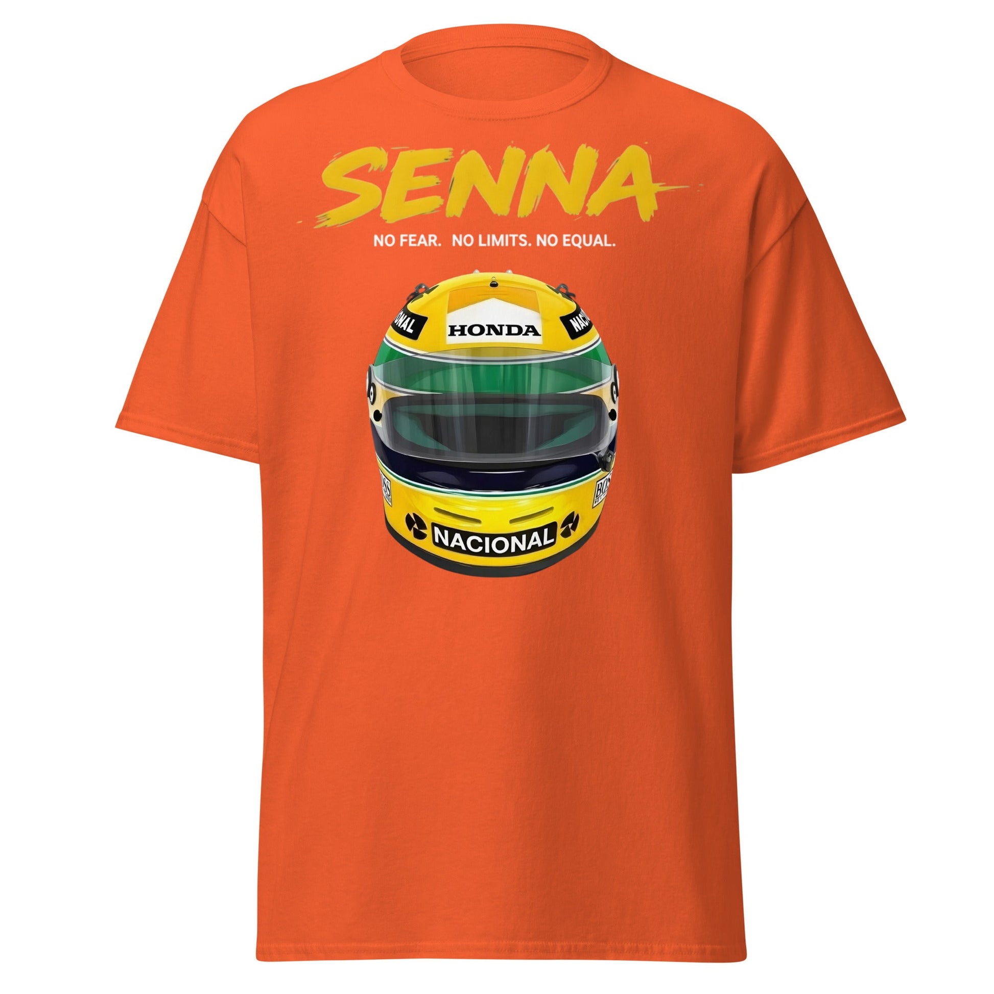 Ayrton Senna Racing Helmet Tribute T-Shirt - F1 Legend Tee - Orange - T-Shirts Online