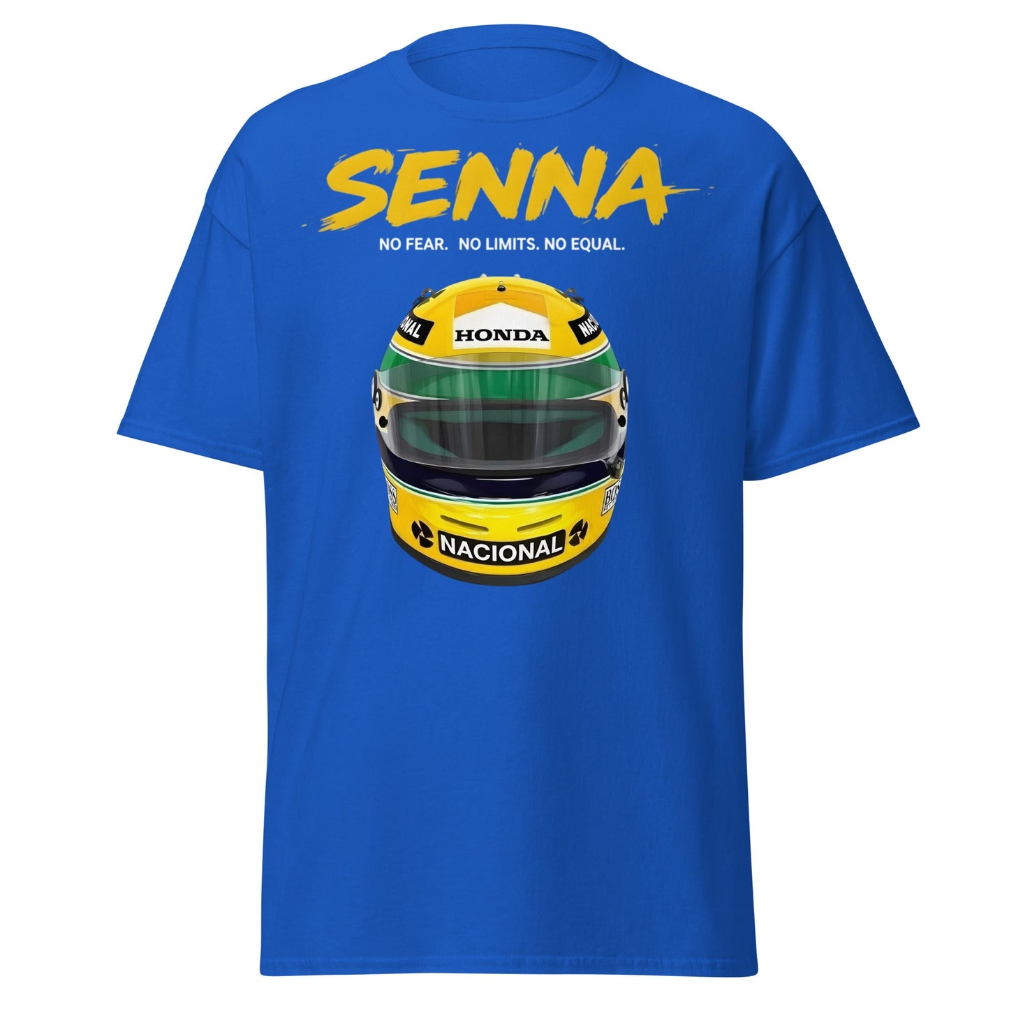 Ayrton Senna Racing Helmet Tribute T-Shirt - F1 Legend Tee - Royal - T-Shirts Online