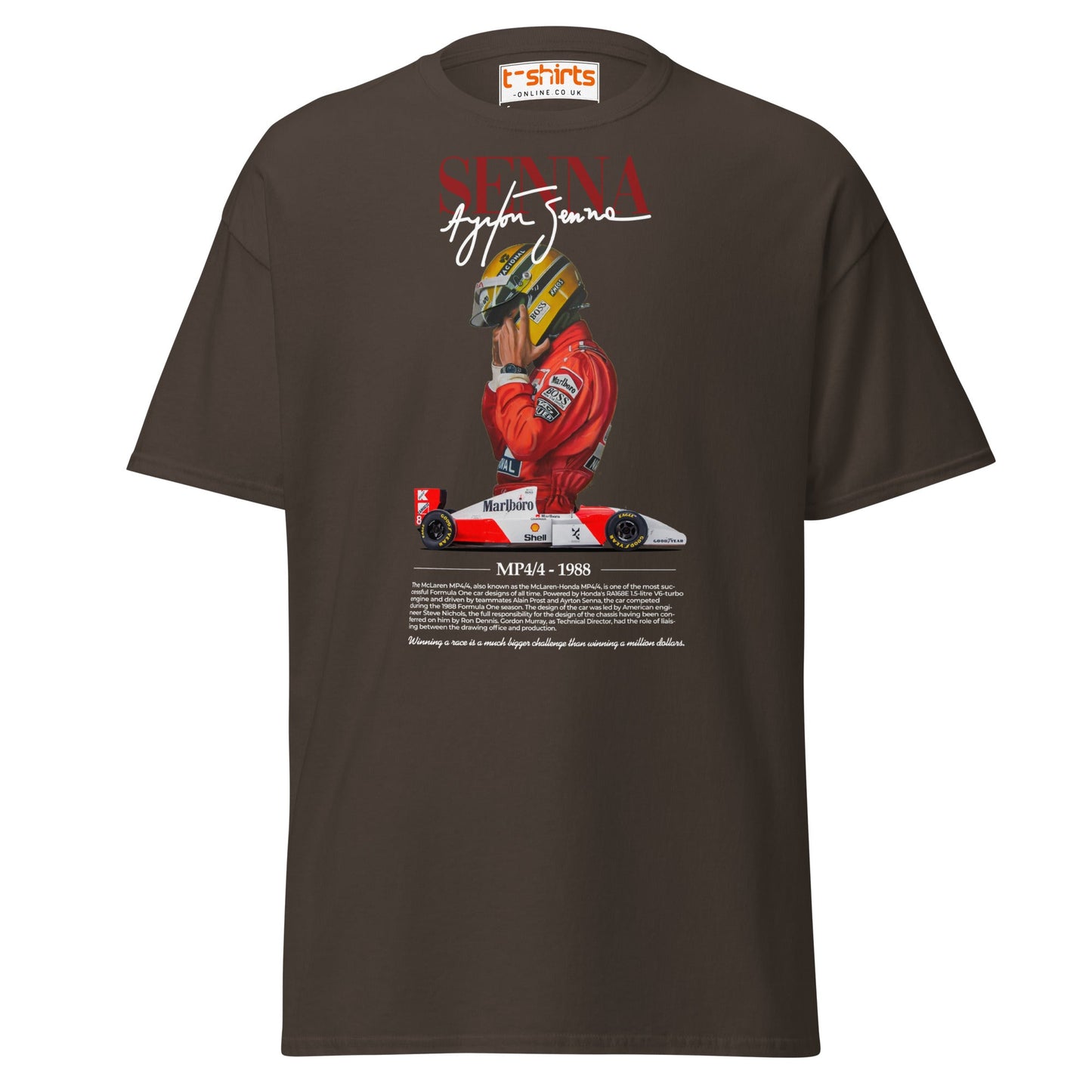 Ayrton Senna T-Shirt | MP4/4 1988 F1 Tribute Tee - Dark Chocolate - T-Shirts Online