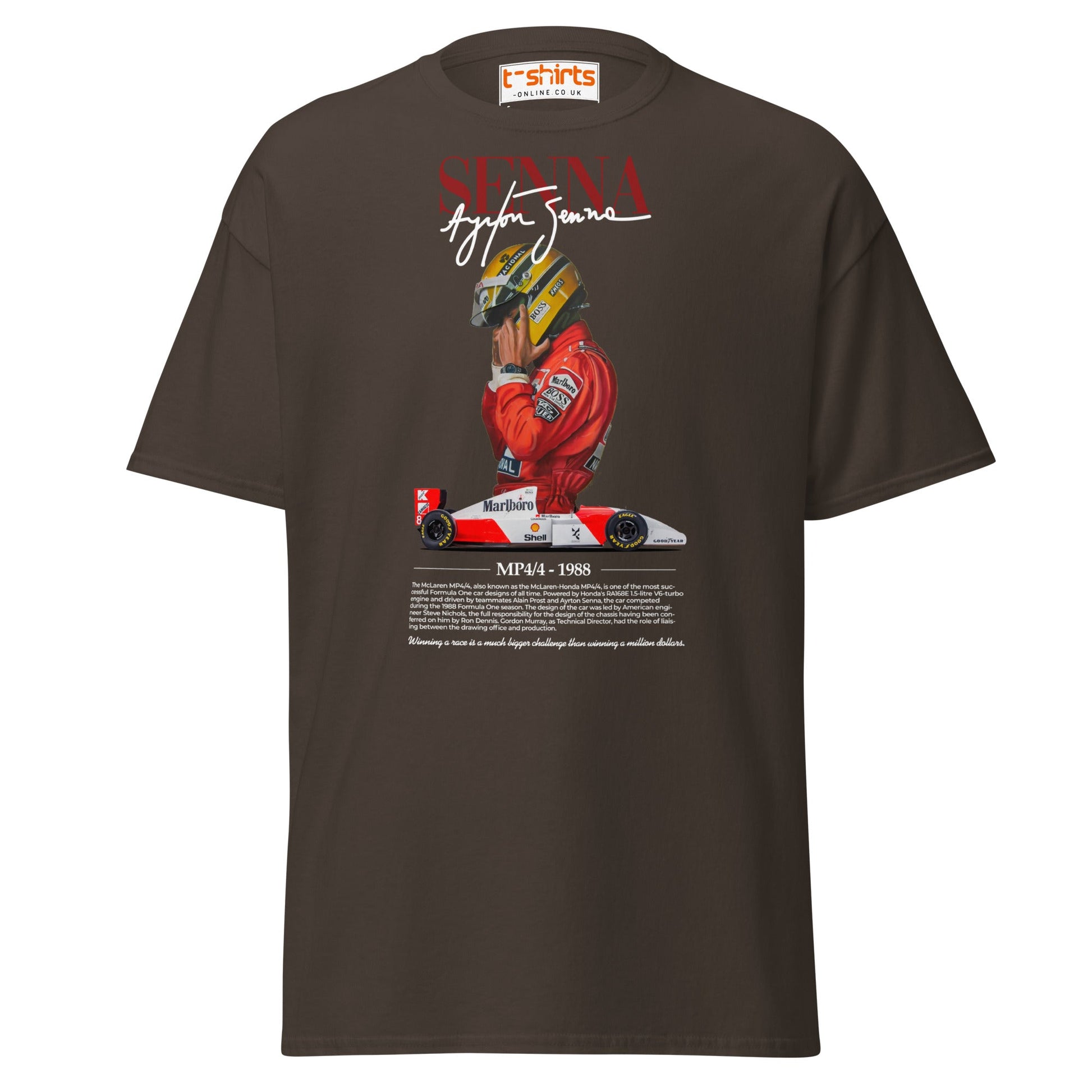 Ayrton Senna T-Shirt | MP4/4 1988 F1 Tribute Tee - Dark Chocolate - T-Shirts Online