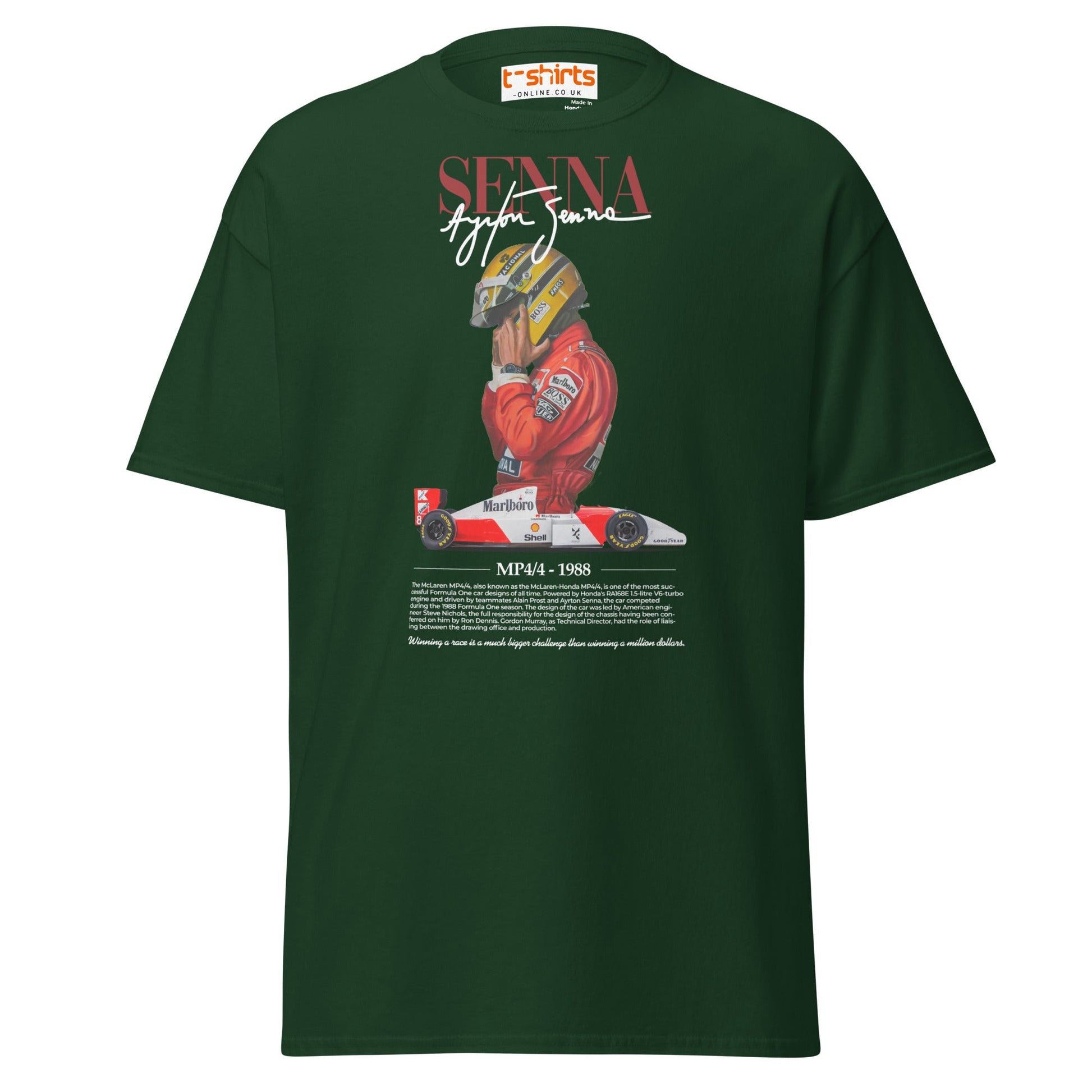 Ayrton Senna T-Shirt | MP4/4 1988 F1 Tribute Tee - Forest Green - T-Shirts Online