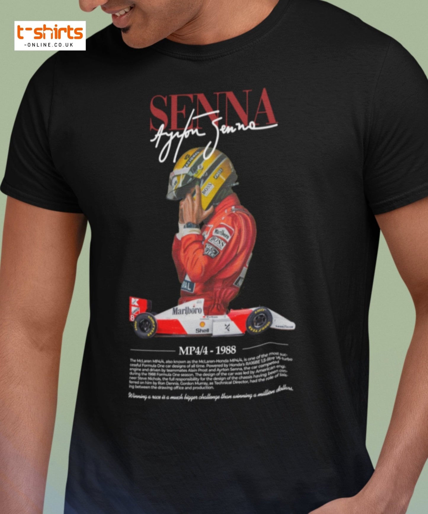 Ayrton Senna T-Shirt | MP4/4 1988 F1 Tribute Tee - Maroon - T-Shirts Online