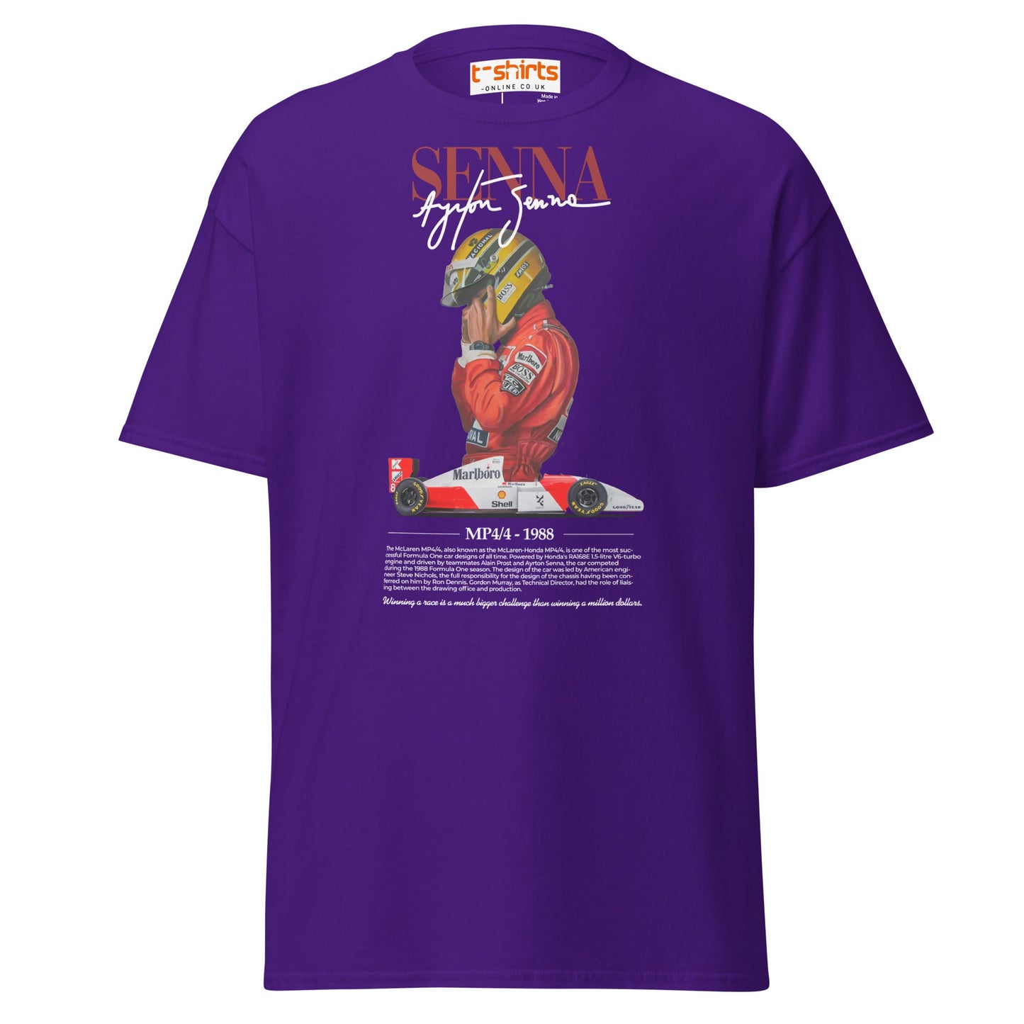 Ayrton Senna T-Shirt | MP4/4 1988 F1 Tribute Tee - Purple - T-Shirts Online