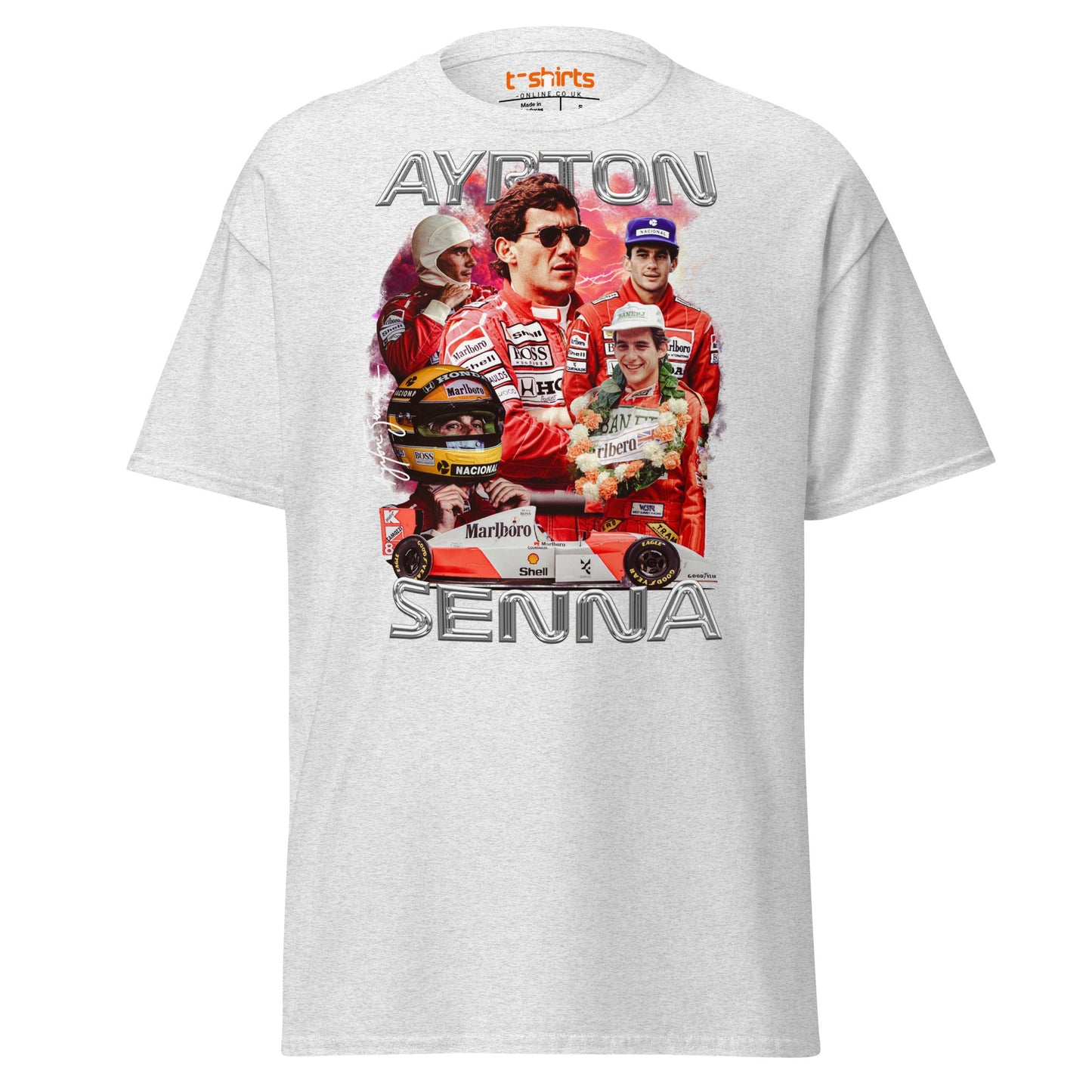 Ayrton Senna Tribute T-Shirt | Legendary F1 Racer Tee - Ash - T-Shirts Online