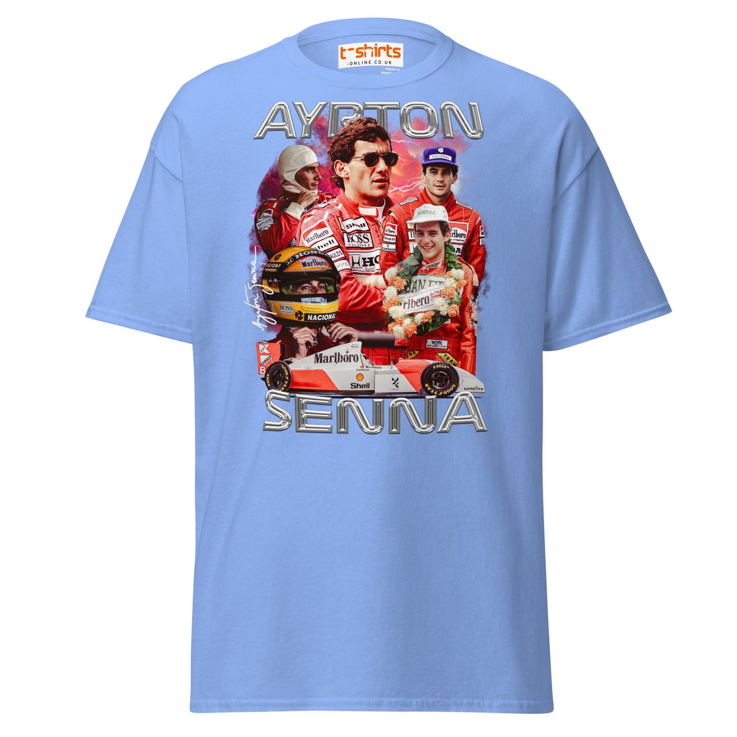 Ayrton Senna Tribute T-Shirt | Legendary F1 Racer Tee - Carolina Blue - T-Shirts Online