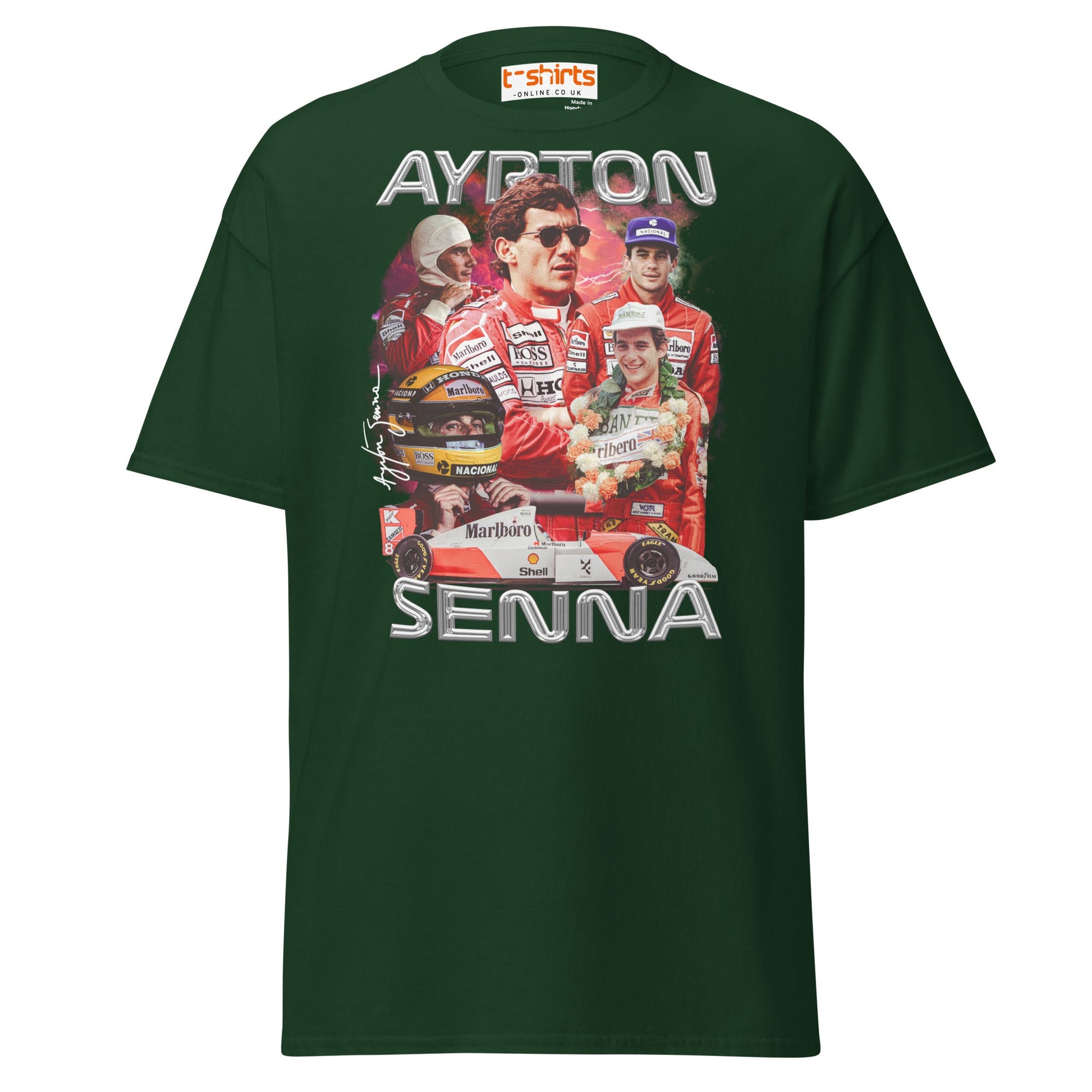 Ayrton Senna Tribute T-Shirt | Legendary F1 Racer Tee - Forest Green - T-Shirts Online