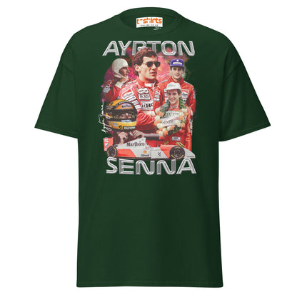 Ayrton Senna Tribute T-Shirt | Legendary F1 Racer Tee - Forest Green - T-Shirts Online