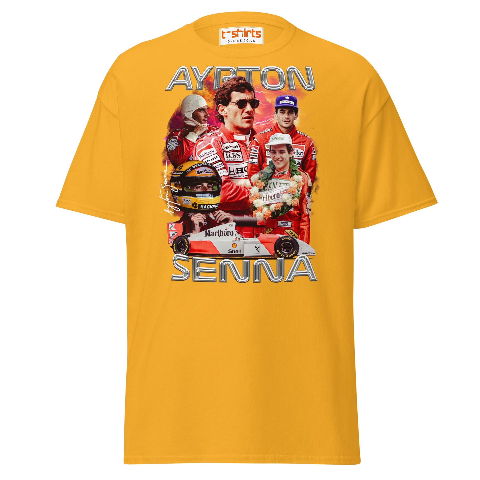 Ayrton Senna Tribute T-Shirt | Legendary F1 Racer Tee - Gold - T-Shirts Online