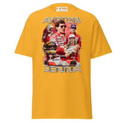 Ayrton Senna Tribute T-Shirt | Legendary F1 Racer Tee - Gold - T-Shirts Online