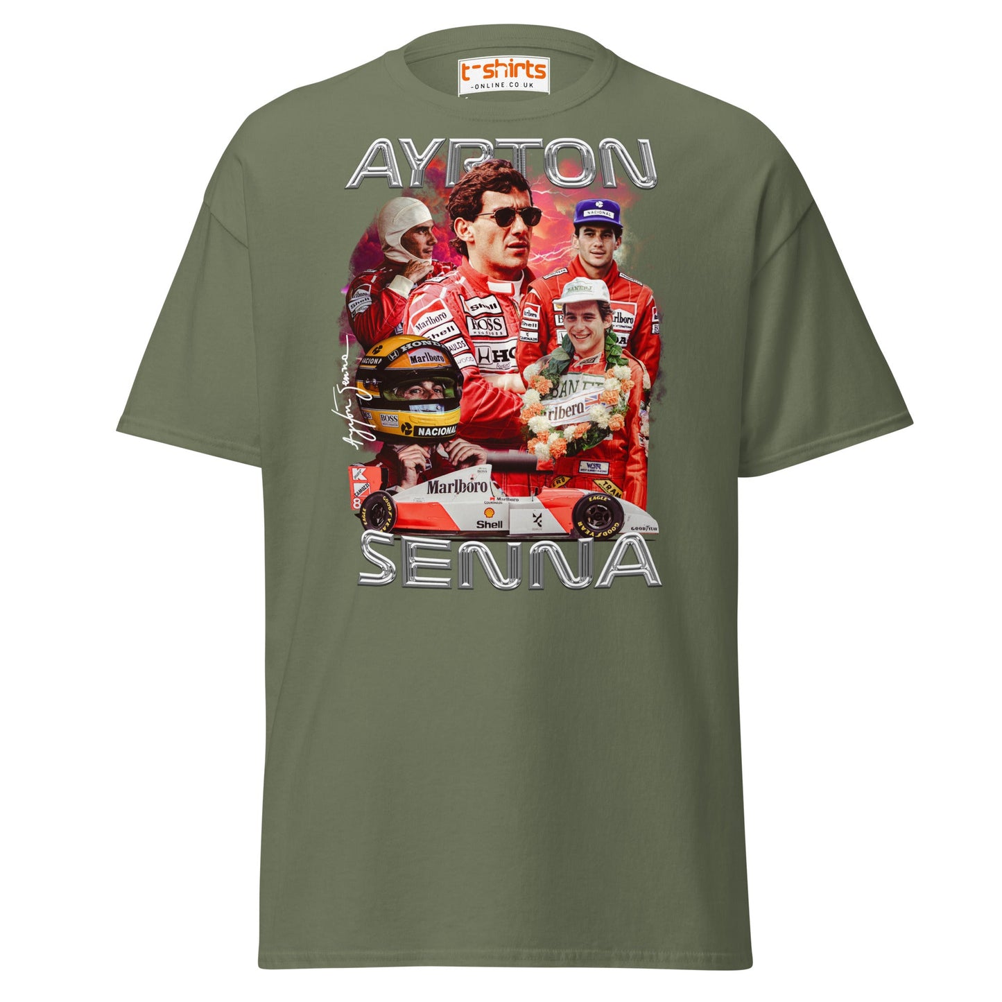 Ayrton Senna Tribute T-Shirt | Legendary F1 Racer Tee - Military Green - T-Shirts Online