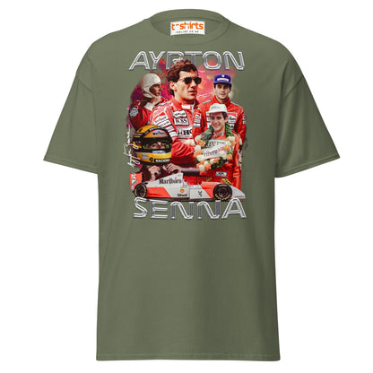 Ayrton Senna Tribute T-Shirt | Legendary F1 Racer Tee - Military Green - T-Shirts Online