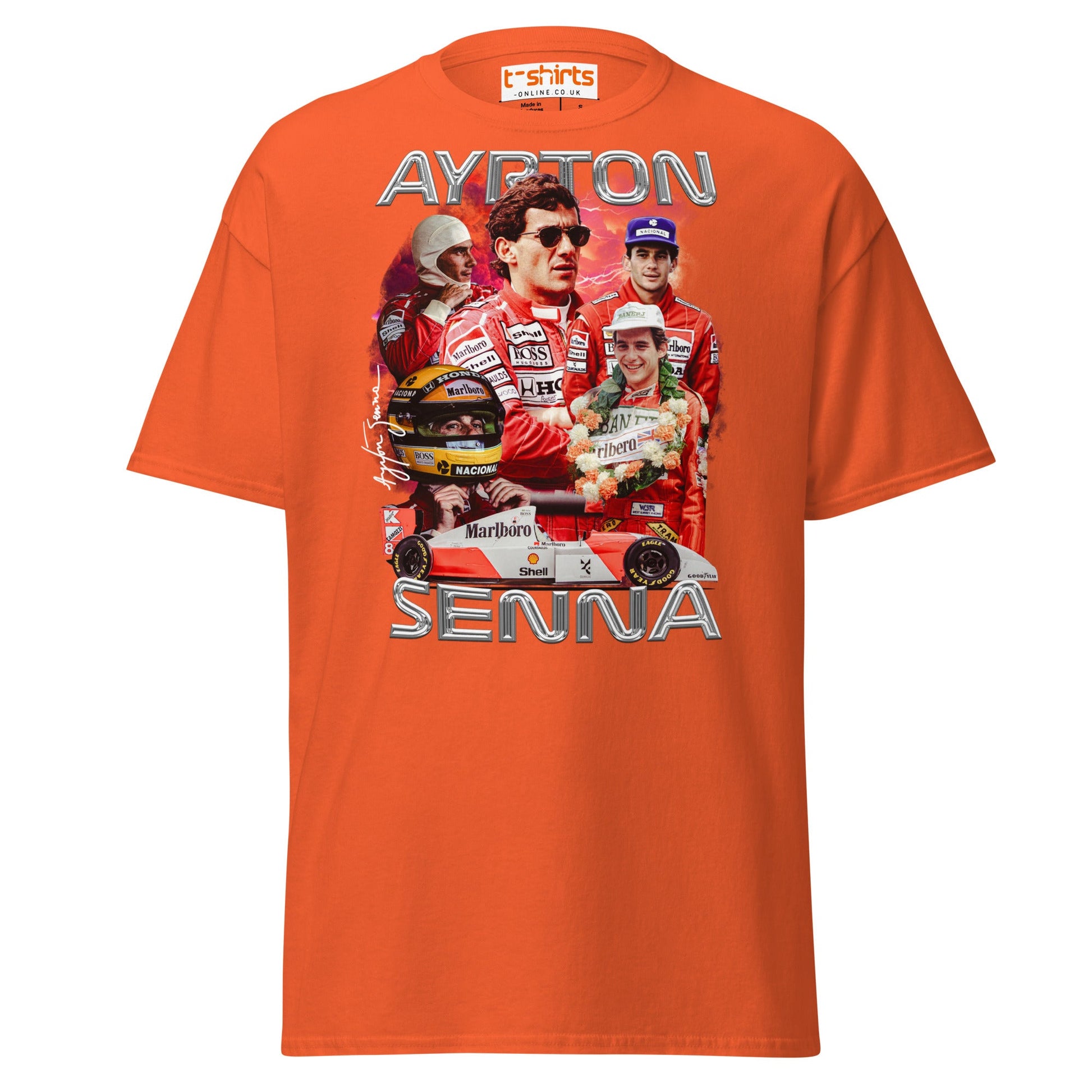 Ayrton Senna Tribute T-Shirt | Legendary F1 Racer Tee - Orange - T-Shirts Online
