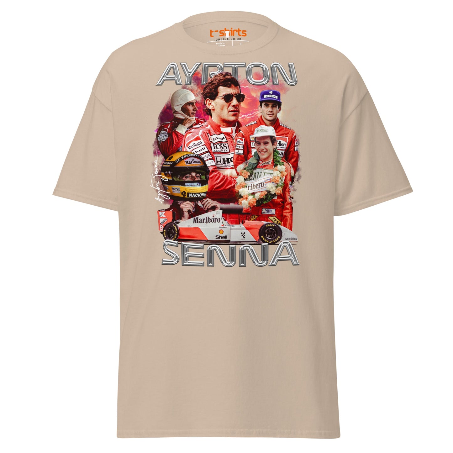 Ayrton Senna Tribute T-Shirt | Legendary F1 Racer Tee - Sand - T-Shirts Online