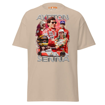 Ayrton Senna Tribute T-Shirt | Legendary F1 Racer Tee - Sand - T-Shirts Online