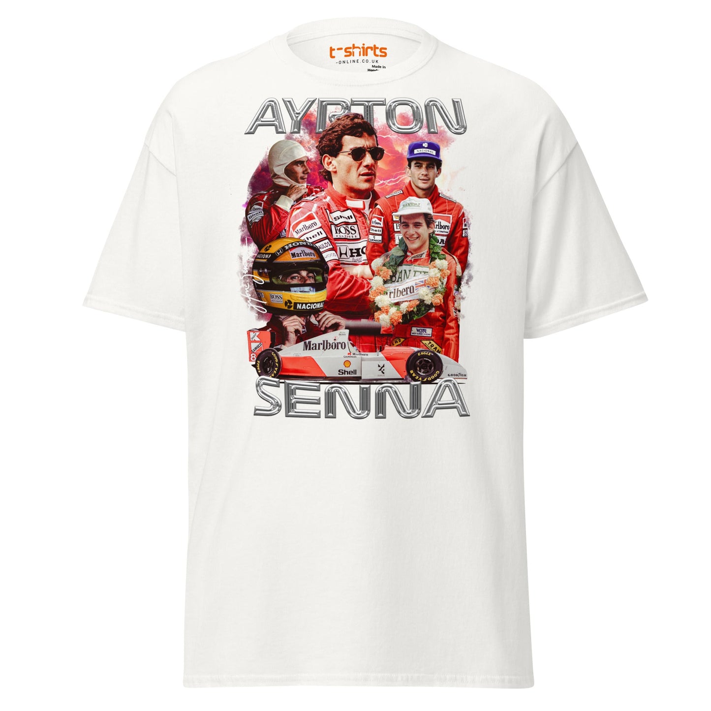 Ayrton Senna Tribute T-Shirt | Legendary F1 Racer Tee - White - T-Shirts Online