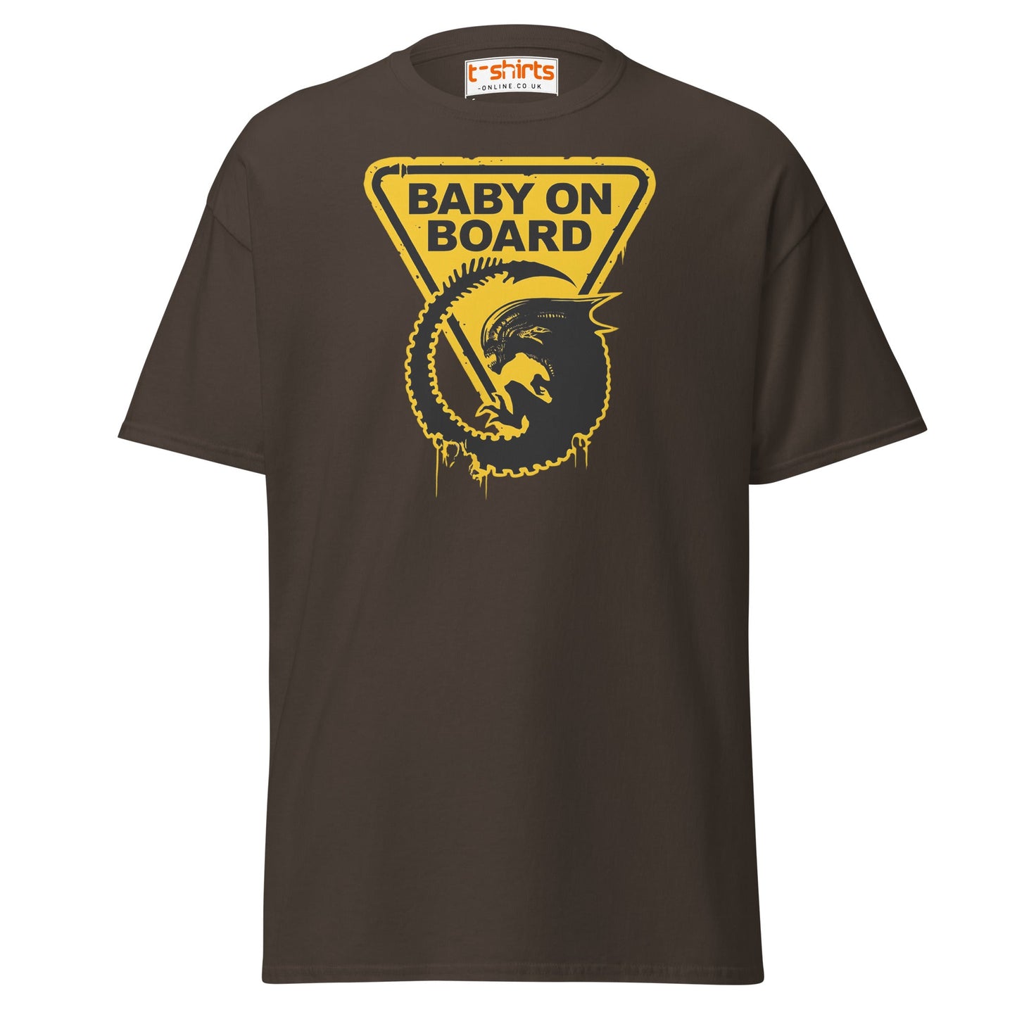 Baby On Board T-Shirt – Funny Alien Parody Graphic Tee - Dark Chocolate - T-Shirts Online