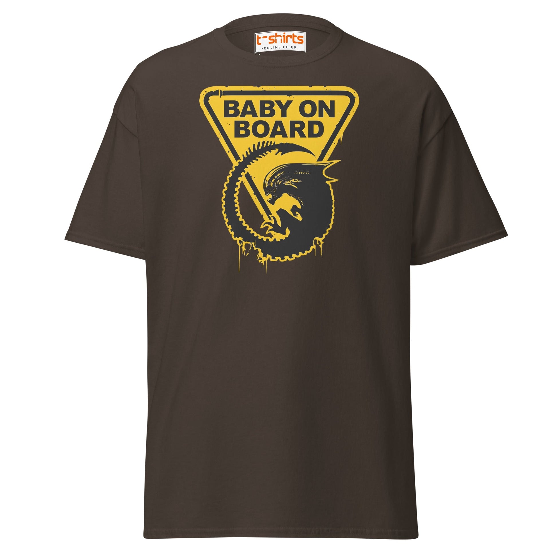 Baby On Board T-Shirt – Funny Alien Parody Graphic Tee - Dark Chocolate - T-Shirts Online