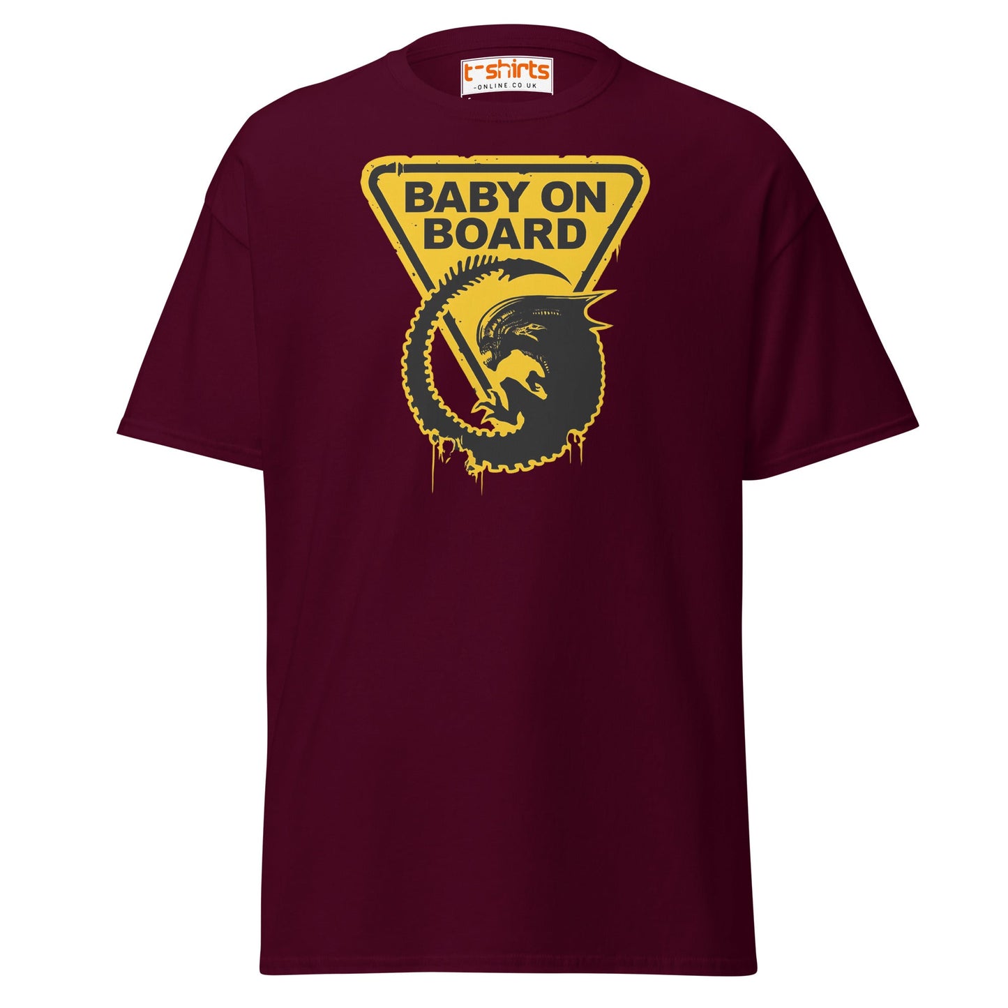 Baby On Board T-Shirt – Funny Alien Parody Graphic Tee - Maroon - T-Shirts Online