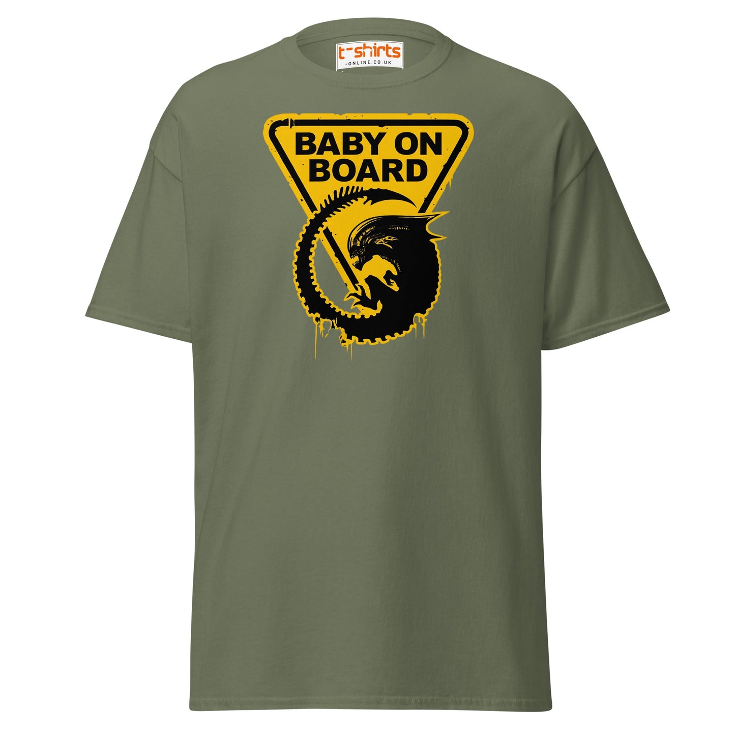 Baby On Board T-Shirt – Funny Alien Parody Graphic Tee - Military Green - T-Shirts Online