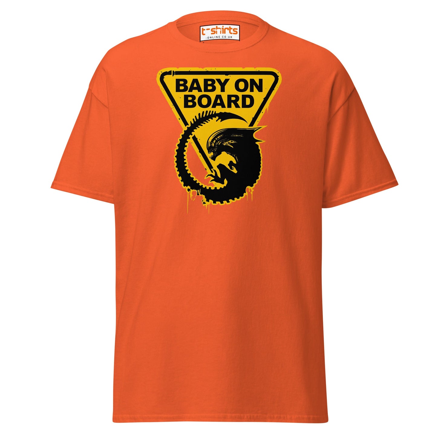 Baby On Board T-Shirt – Funny Alien Parody Graphic Tee - Orange - T-Shirts Online