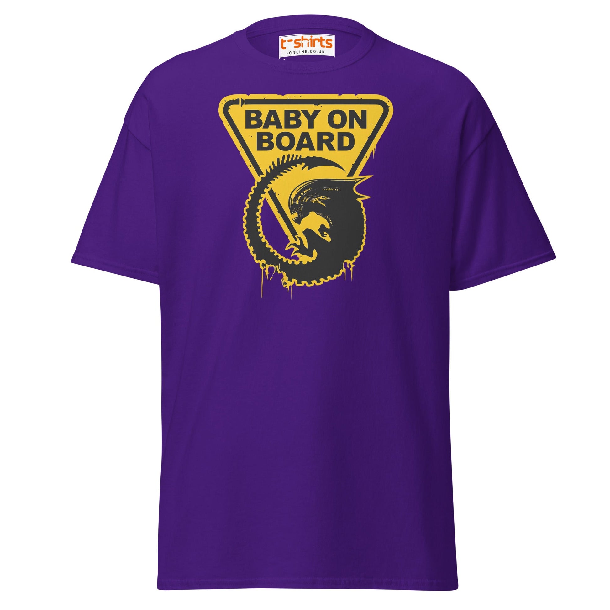 Baby On Board T-Shirt – Funny Alien Parody Graphic Tee - Purple - T-Shirts Online