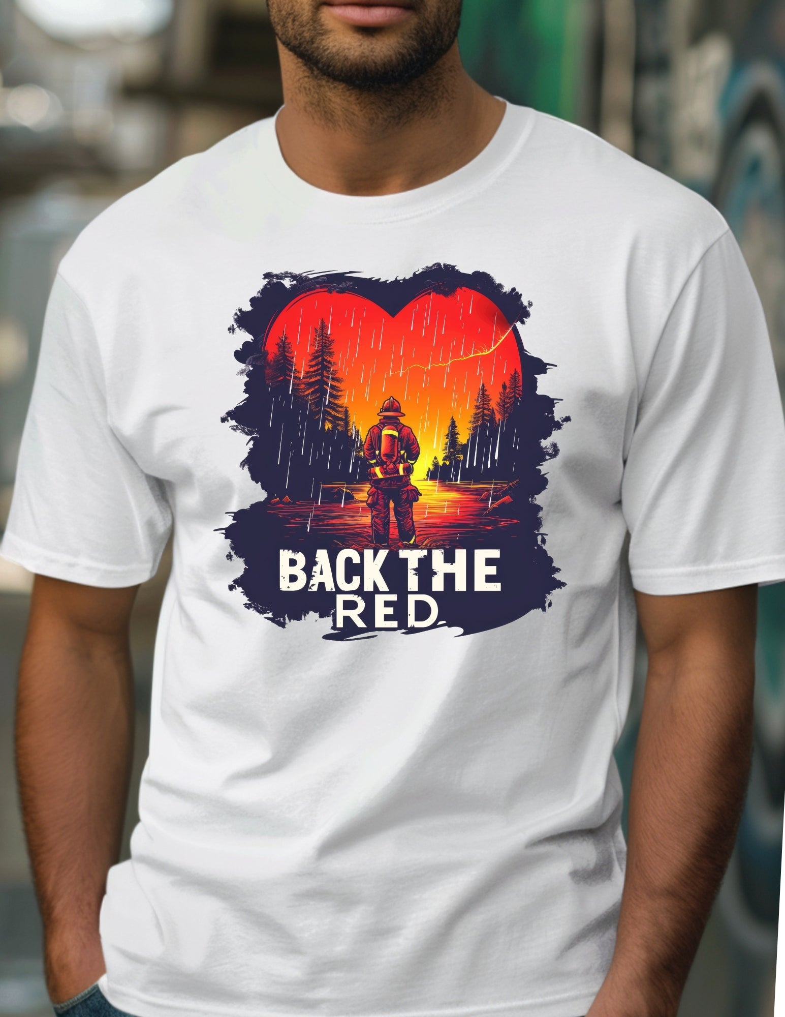 Back the Red T-Shirt | Fireman Tee - Black - T-Shirts Online