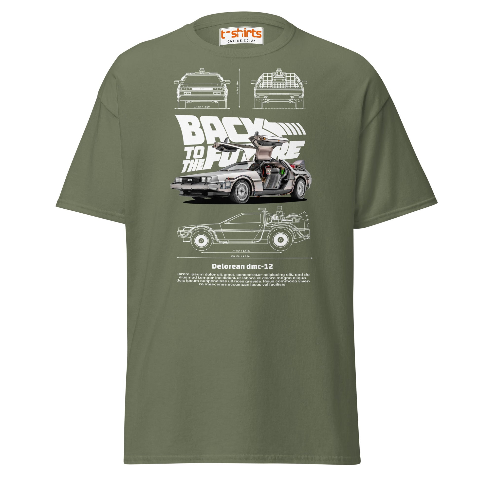 Back to the Future Delorean T-Shirt | Retro Car Tee - Military Green - T-Shirts Online